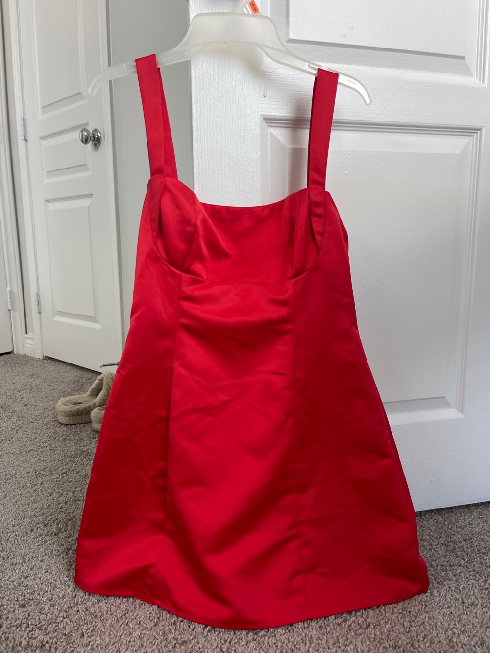 Red Satin Girls One-Piece Bodysuit Dress with Straps